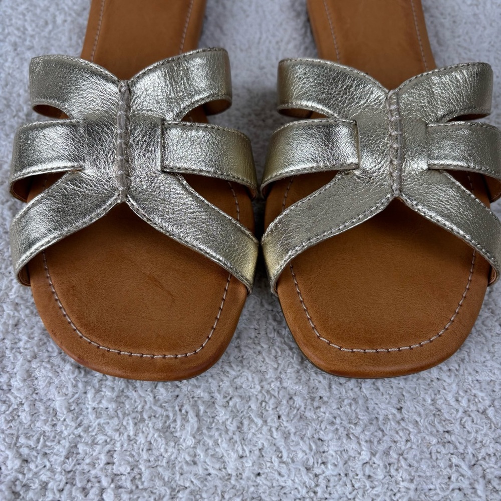 Ugg Sandals Womens 11 Gold Metallic Teague Slip On Slides Slippers Flats - Picture 7 of 15
